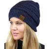 imageCC Unisex Chunky Soft Stretch Cable Knit Warm Fuzzy Lined Skully BeanieHeather Navy With Hair Tie