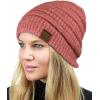 imageCC Unisex Chunky Soft Stretch Cable Knit Warm Fuzzy Lined Skully BeanieHeather Strawberry With Hair Tie
