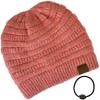 imageCC Unisex Chunky Soft Stretch Cable Knit Warm Fuzzy Lined Skully BeanieHeather Strawberry With Hair Tie