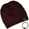 imageCC Unisex Chunky Soft Stretch Cable Knit Warm Fuzzy Lined Skully BeanieHeather Wine With Hair Tie