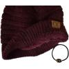 imageCC Unisex Chunky Soft Stretch Cable Knit Warm Fuzzy Lined Skully BeanieHeather Wine With Hair Tie
