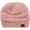 imageCC Unisex Chunky Soft Stretch Cable Knit Warm Fuzzy Lined Skully BeanieIndi Pink