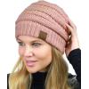 imageCC Unisex Chunky Soft Stretch Cable Knit Warm Fuzzy Lined Skully BeanieIndi Pink