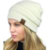 imageCC Unisex Chunky Soft Stretch Cable Knit Warm Fuzzy Lined Skully BeanieIvory