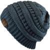 imageCC Unisex Chunky Soft Stretch Cable Knit Warm Fuzzy Lined Skully BeanieTeal Gray