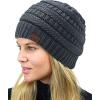 imageCC Unisex Chunky Soft Stretch Cable Knit Warm Fuzzy Lined Skully BeanieTeal Grey