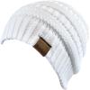 imageCC Unisex Chunky Soft Stretch Cable Knit Warm Fuzzy Lined Skully BeanieWhite