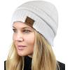 imageCC Unisex Chunky Soft Stretch Cable Knit Warm Fuzzy Lined Skully BeanieWhite With Hair Tie