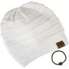 imageCC Unisex Chunky Soft Stretch Cable Knit Warm Fuzzy Lined Skully BeanieWhite With Hair Tie