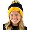 imageCC Unisex College High School Team Color Two Tone Pom Pom Knit Beanie HatBlackGoldWhite