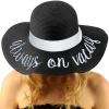 imageCC Womens Paper Weaved Crushable Beach Embroidered Quote Floppy Brim Sun HatAlways on Vacay  Black