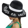 imageCC Womens Paper Weaved Crushable Beach Embroidered Quote Floppy Brim Sun HatAlways on Vacay in Black