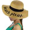 imageCC Womens Paper Weaved Crushable Beach Embroidered Quote Floppy Brim Sun HatBeach Please