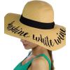 imageCC Womens Paper Weaved Crushable Beach Embroidered Quote Floppy Brim Sun HatSunshine White Wine