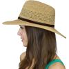 imageCC Womens String ampamp Faux Suede Band Wide Brim Weaved Panama Summer Sun HatNatural