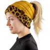 imageCC BeanieTail Cable Knit Messy High Bun Ponytail Cuff Beanie HatLeopard Mustard