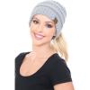 imageCC BeanieTail Soft Stretch Cable Knit Messy High Bun Ponytail Beanie Hat2 Tone Grey