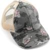 imageCC Exclusives Hatsandscarf Washed Distressed Cotton Denim Ponytail Hat Adjustable Baseball Cap BT14Flower Camo  Grey