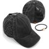 imageCC Exclusives Washed Cotton Denim Basket Weave CrissCross Ponytail Baseball Cap Bundle Hair Tie BT922Black