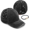 imageCC Exclusives Washed Cotton Denim Basket Weave CrissCross Ponytail Baseball Cap Bundle Hair Tie BT922Black Black Camo