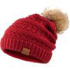 imageCC Hatsandscarf Exclusives Unisex Solid Ribbed Beanie with Pom HAT43A Chili Peppertilted Stitch