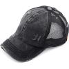 imageCC Hatsandscarf Exclusives Washed Distressed Cotton Denim Ponytail Hat Adjustable Baseball Cap BT12 BT13All Black