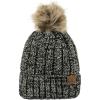 imageCC Thick Cable Knit Faux Fuzzy Fur Pom Fleece Lined Skull Cap Cuff Beanie2 Tone BlackDark Beige