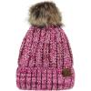 imageCC Thick Cable Knit Faux Fuzzy Fur Pom Fleece Lined Skull Cap Cuff Beanie3 Tone Pink