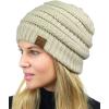imageCC Unisex Chunky Soft Stretch Cable Knit Warm Fuzzy Lined Skully BeanieBeige