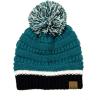 imageCC Unisex College High School Team Color Two Tone Pom Pom Knit Beanie HatMidnight GreenBlack