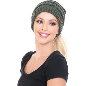 imageCC BeanieTail Soft Stretch Cable Knit Messy High Bun Ponytail Beanie Hat2 Tone Olive