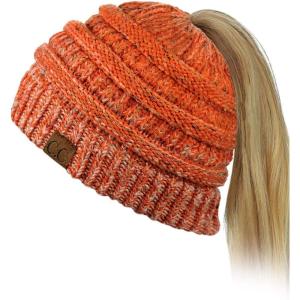 imageCC BeanieTail Soft Stretch Cable Knit Messy High Bun Ponytail Beanie HatConfetti Ombre Orange