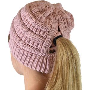 imageCC BeanieTail Soft Stretch Cable Knit Messy High Bun Ponytail Beanie HatCriss Cross Rose