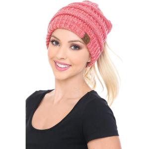 imageCC BeanieTail Soft Stretch Cable Knit Messy High Bun Ponytail Beanie HatDark Rose Mix