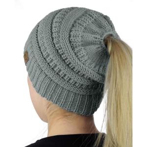imageCC BeanieTail Soft Stretch Cable Knit Messy High Bun Ponytail Beanie HatNatural Gray
