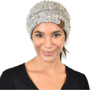 imageCC BeanieTail Soft Stretch Cable Knit Messy High Bun Ponytail Beanie HatPopcorn Confetti Beige