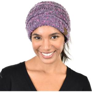 imageCC BeanieTail Soft Stretch Cable Knit Messy High Bun Ponytail Beanie HatPopcorn Confetti Rose