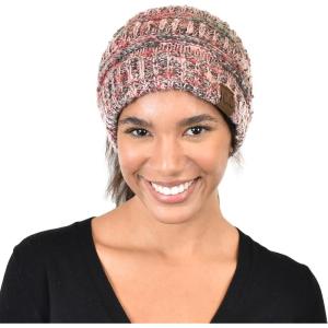 imageCC BeanieTail Soft Stretch Cable Knit Messy High Bun Ponytail Beanie HatPopcorn Confetti Violet