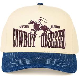 imageCC Embroidered TwoTone Trucker Snapback HatCowboy Obsessed Dark Denim