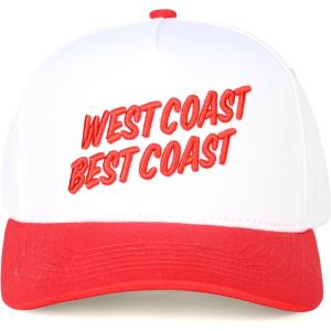 imageCC Embroidered TwoTone Trucker Snapback HatWest Coast Best Coast RedWhite