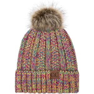 imageCC Exclusives Fuzzy Lined Knit Fur Pom Beanie Hat YJ82011 Pastel Mix