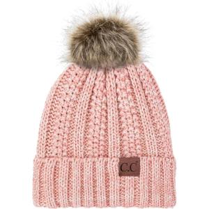 imageCC Exclusives Fuzzy Lined Knit Fur Pom Beanie Hat YJ8202 Rose Mix
