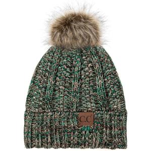 imageCC Exclusives Fuzzy Lined Knit Fur Pom Beanie Hat YJ8203 Teal Mix