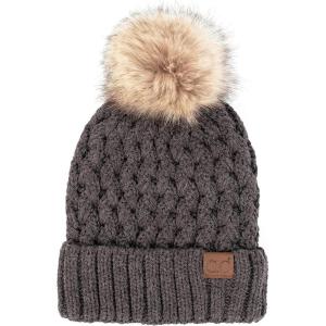 imageCC Exclusives Fuzzy Lined Knit Fur Pom Beanie Hat YJ820A Lattice Crossover Stitchcharcoal