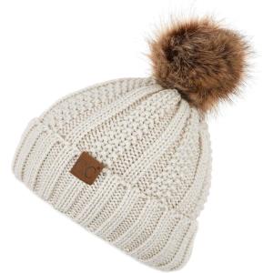imageCC Exclusives Fuzzy Lined Knit Fur Pom Beanie Hat YJ820Beige