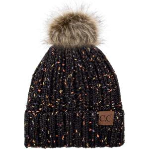 imageCC Exclusives Fuzzy Lined Knit Fur Pom Beanie Hat YJ820Confetti Black