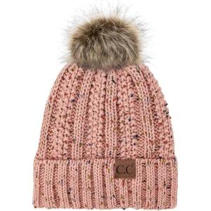 imageCC Exclusives Fuzzy Lined Knit Fur Pom Beanie Hat YJ820Confetti Indi Pink
