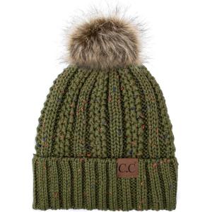 imageCC Exclusives Fuzzy Lined Knit Fur Pom Beanie Hat YJ820Confetti New Olive