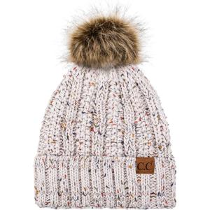imageCC Exclusives Fuzzy Lined Knit Fur Pom Beanie Hat YJ820Confetti Oatmeal