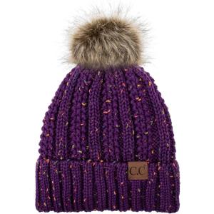 imageCC Exclusives Fuzzy Lined Knit Fur Pom Beanie Hat YJ820Confetti Purple